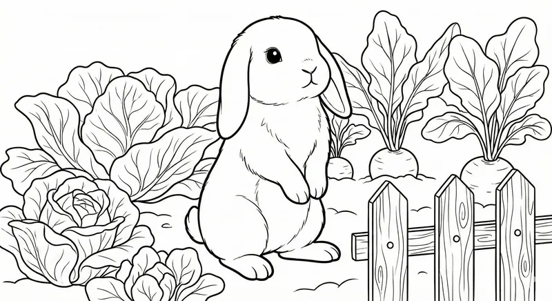 Lop-Eared Bunny in Garden Coloring Page
