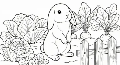 Lop-Eared Bunny in Garden Coloring Page