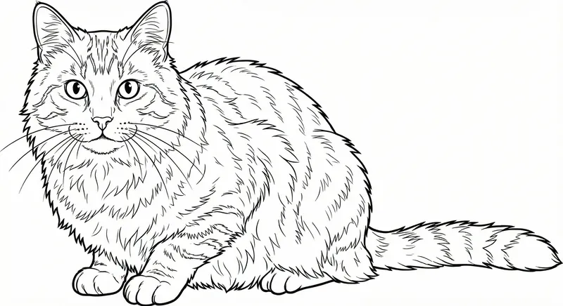 Fluffy Tabby Cat Isolated Coloring Page