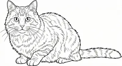 Fluffy Tabby Cat Isolated Coloring Page