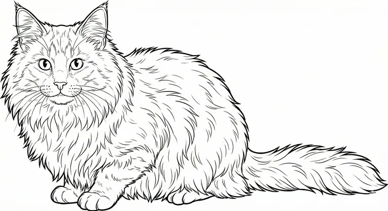 Fluffy Norwegian Forest Cat Coloring Page