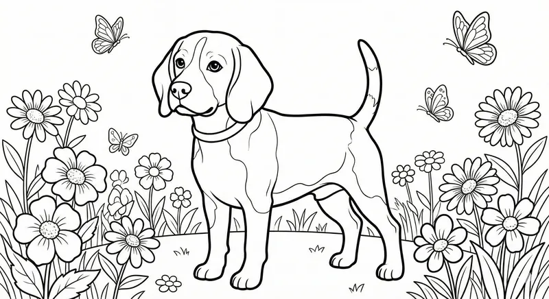 Happy Puppy Dog and Butterfly Coloring Page Print