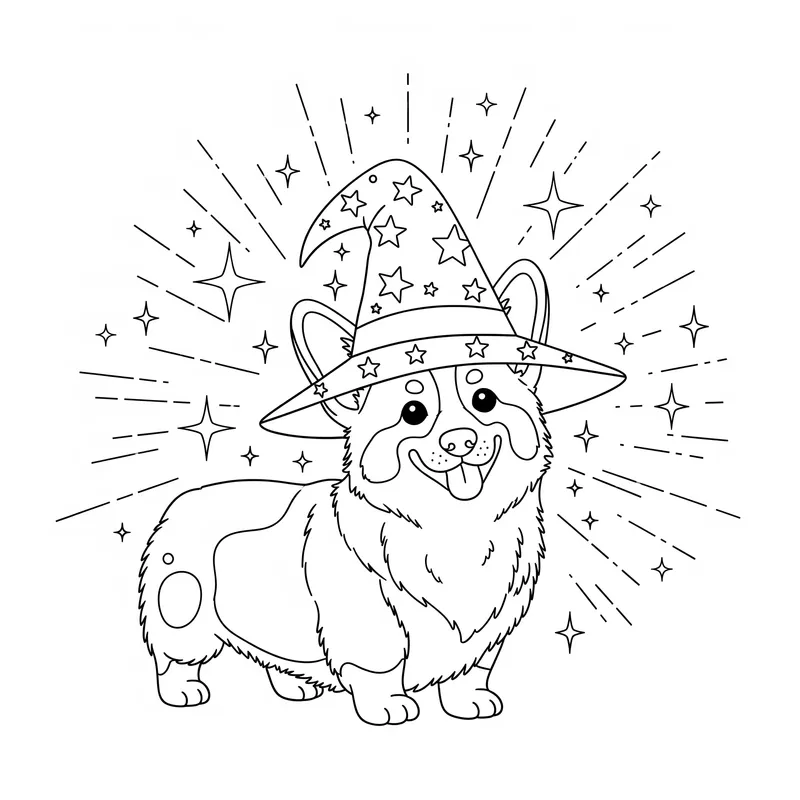 Magical Wizard Corgi Coloring Page