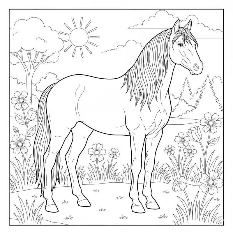 Majestic Horse Coloring Page for Kids and Adults