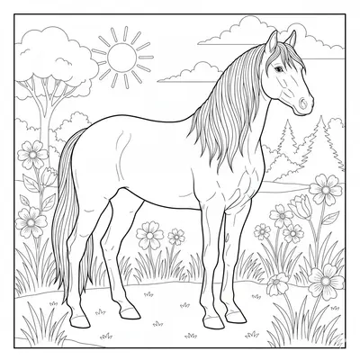 Majestic Horse Coloring Page for Kids and Adults