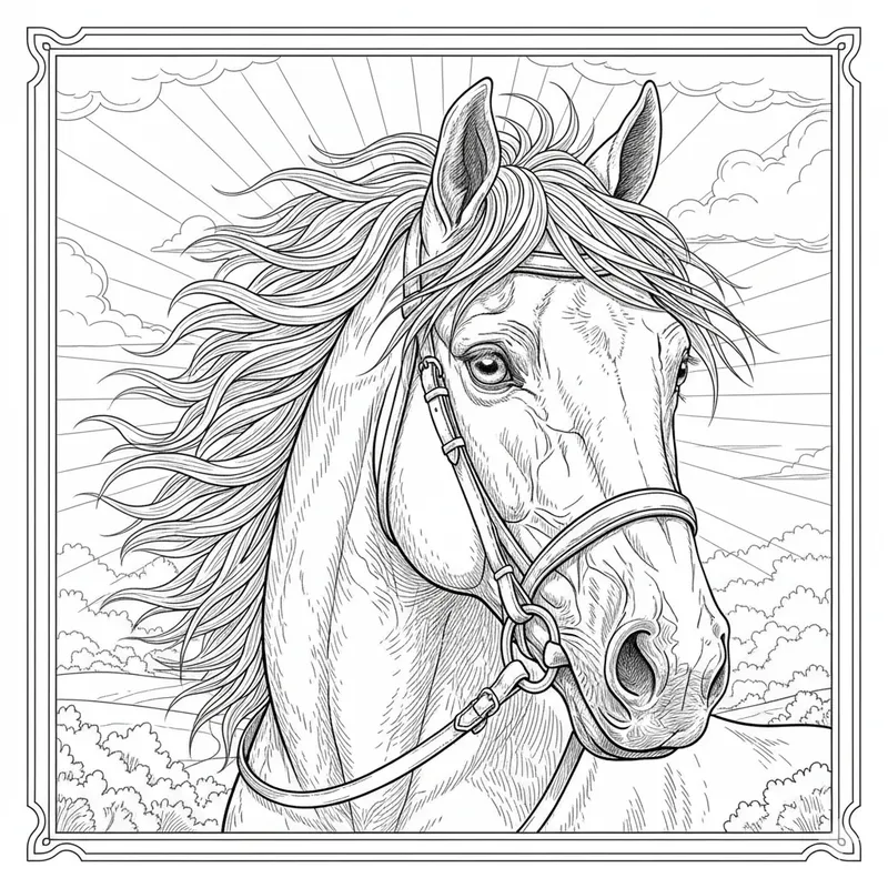 Detailed Horse Head Portrait Coloring Page