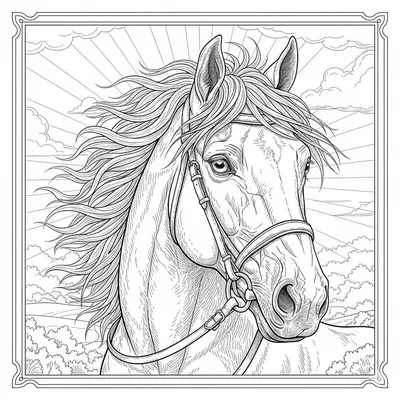 Detailed Horse Head Portrait Coloring Page