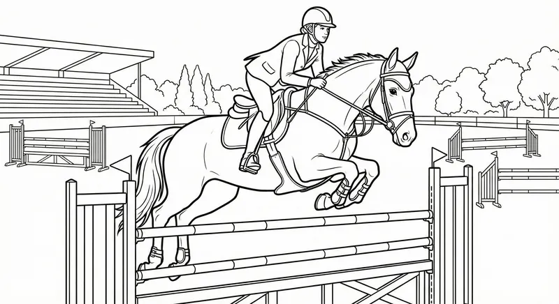 Equestrian Show Jumping Horse Coloring Page