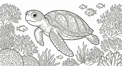 Printable Sea Turtle And Coral Reef Coloring Page