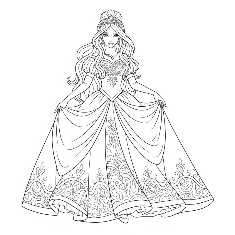 Elegant Princess Coloring Page for All Ages