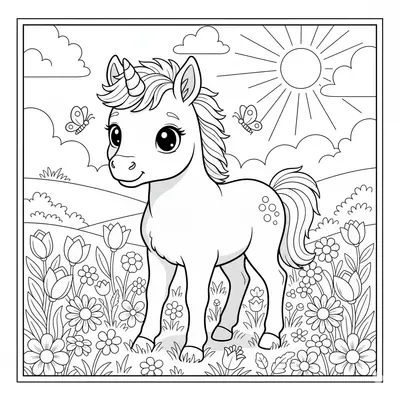 Cute Pony with Unicorn Horn Coloring Page for Kids