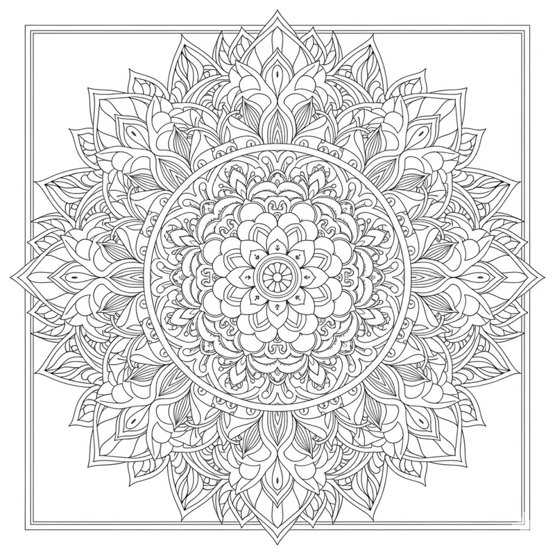 Layered Flower Mandala Coloring Page for Adults