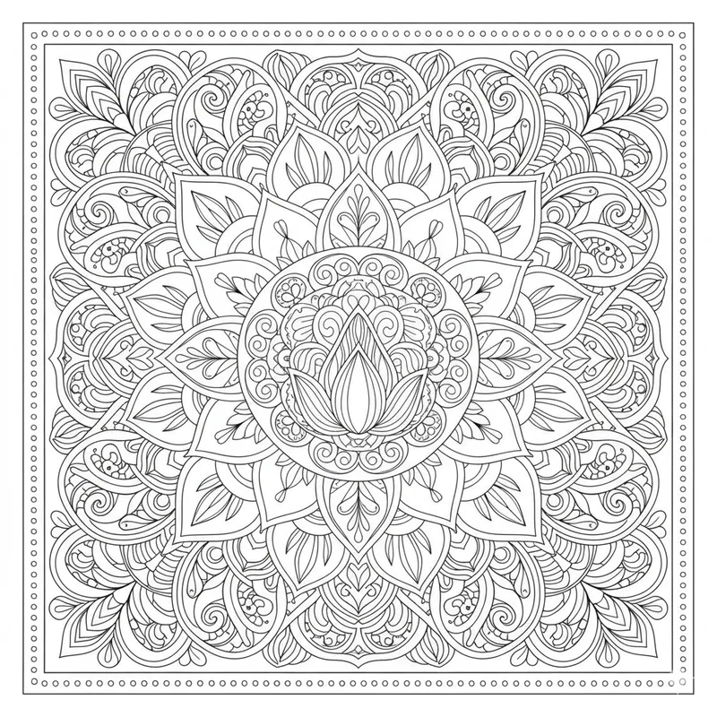 Symmetrical Lotus Flower Mandala Coloring Page