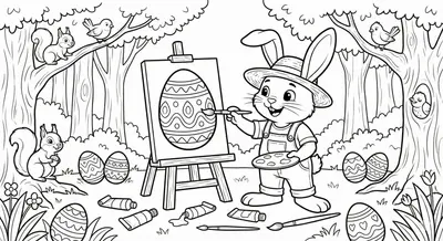 Easter Bunny Artist Painting Coloring Page