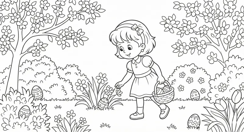 Girl On Easter Egg Hunt Coloring Page