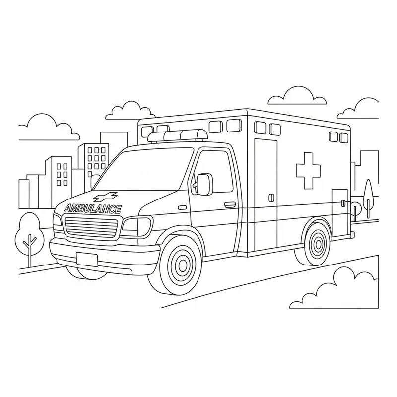 Emergency Ambulance City Coloring Page