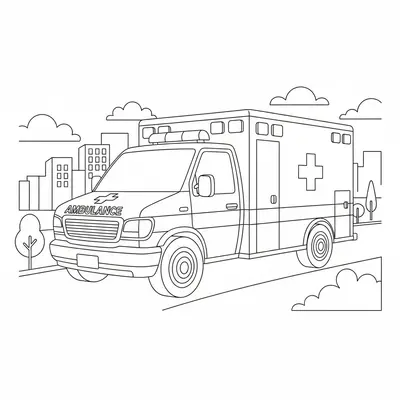 Emergency Ambulance City Coloring Page