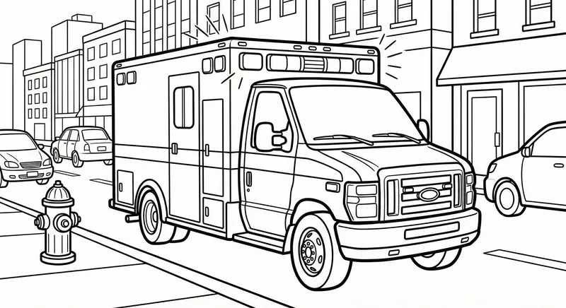 Ambulance on the Street Coloring Page