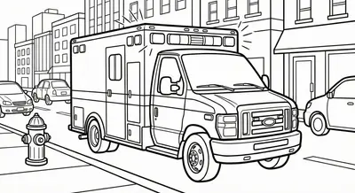 Ambulance on the Street Coloring Page