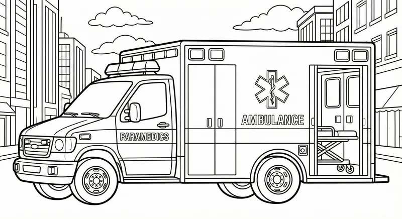 Modern Ambulance In The City Coloring Page