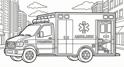 Modern Ambulance In The City Coloring Page