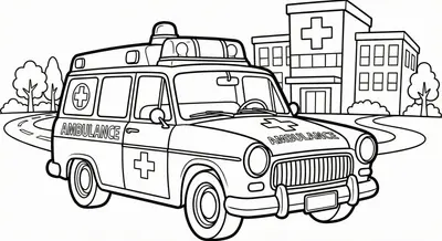 Vintage Ambulance At Hospital Coloring Page