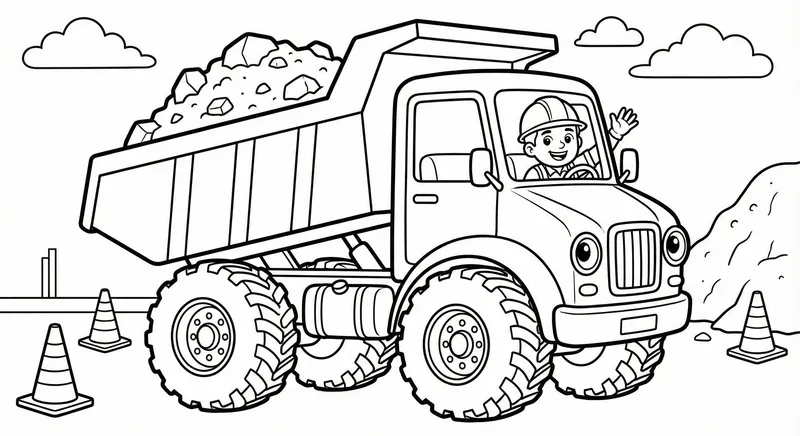 Cartoon Dump Truck Coloring Page for Kids