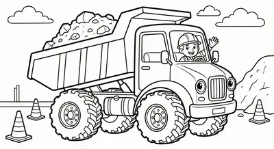 Cartoon Dump Truck Coloring Page for Kids