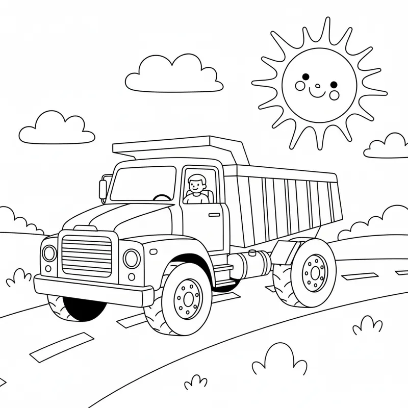 Classic Dump Truck Driving Coloring Page