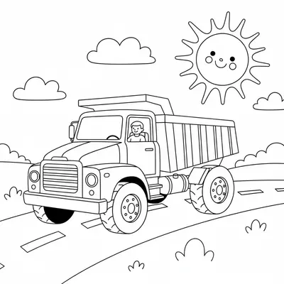 Classic Dump Truck Driving Coloring Page