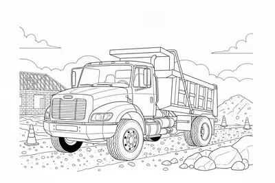 Dump Truck at Construction Site Coloring Page