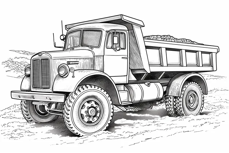 Dump Truck Coloring Page 01 - Free Coloring Page