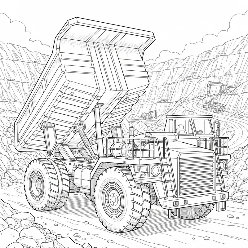 Detailed Dump Truck Realistic Coloring Page