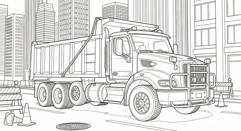 Heavy City Dump Truck Coloring Page for Kids