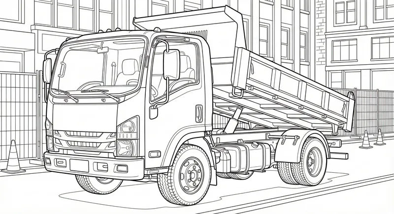 Realistic City Dump Truck Coloring Page for Kids