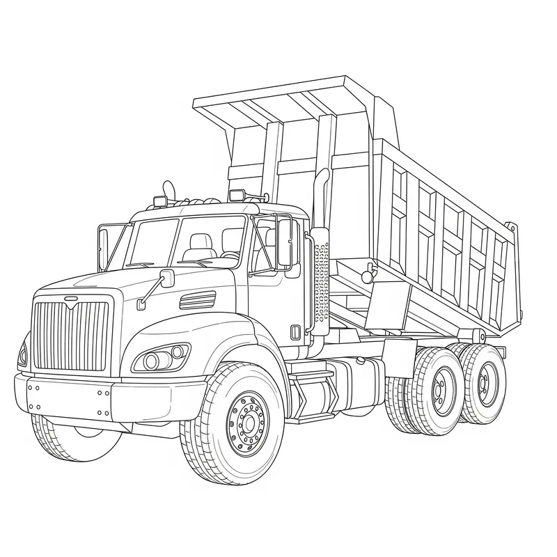 Realistic Dump Truck Coloring Page for Construction Fans