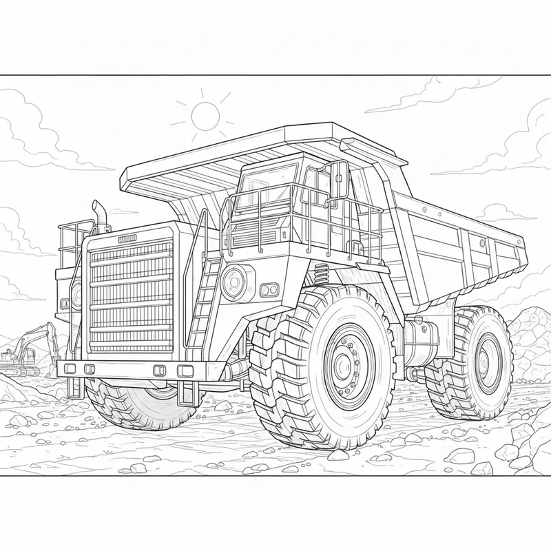 Realistic Simplified Dump Truck Coloring Page