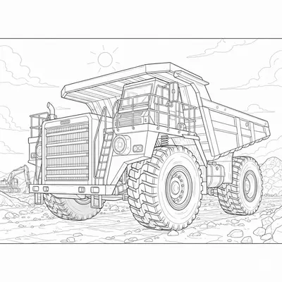 Realistic Simplified Dump Truck Coloring Page
