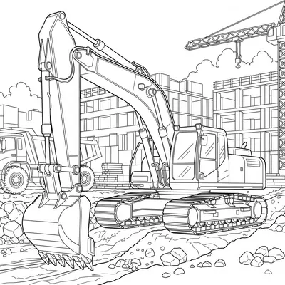 Detailed Excavator Coloring Page for Kids