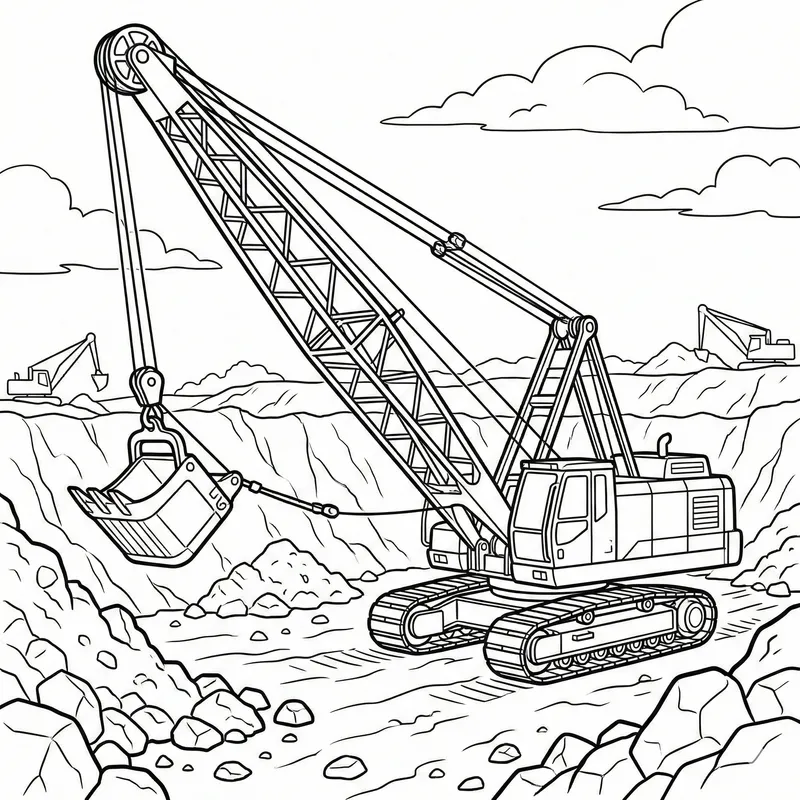 Huge Dragline Excavator Coloring Page: Mining Machine Printable