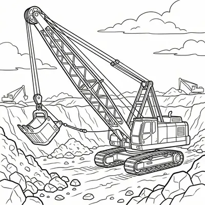 Huge Dragline Excavator Coloring Page: Mining Machine Printable