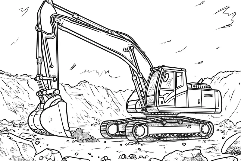 Excavator Coloring Page 003 - Free Coloring Page