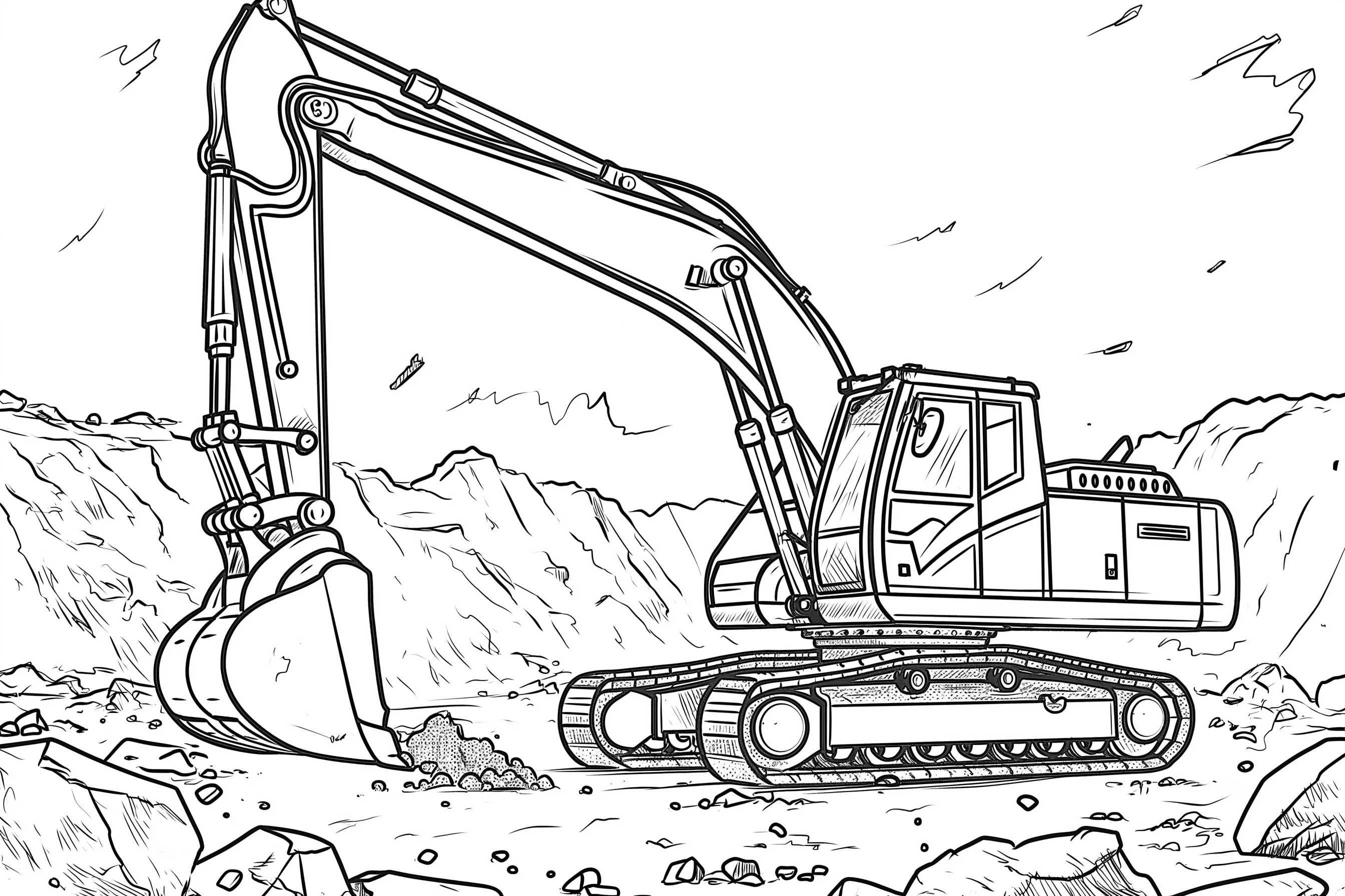 Excavator Coloring Page 003 - Free Coloring Page