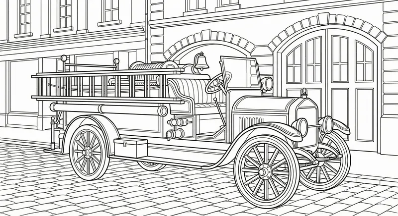 Classic Vintage Fire Truck Coloring Sheet
