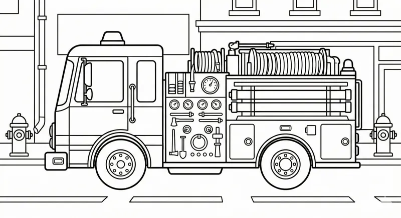 Detailed Pumper Fire Truck Coloring Page for Kids