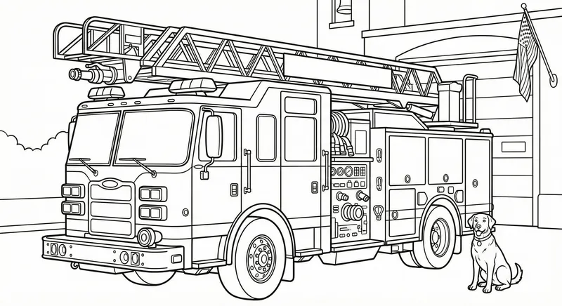 Detailed Fire Truck Coloring Page at Fire Station