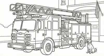 Detailed Fire Truck Coloring Page at Fire Station