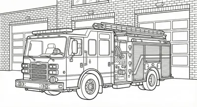Modern Fire Engine at Fire Station Coloring Page
