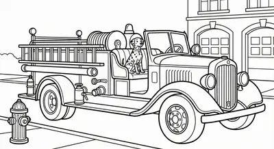 Classic Fire Truck & Dalmatian Coloring Page for Kids
