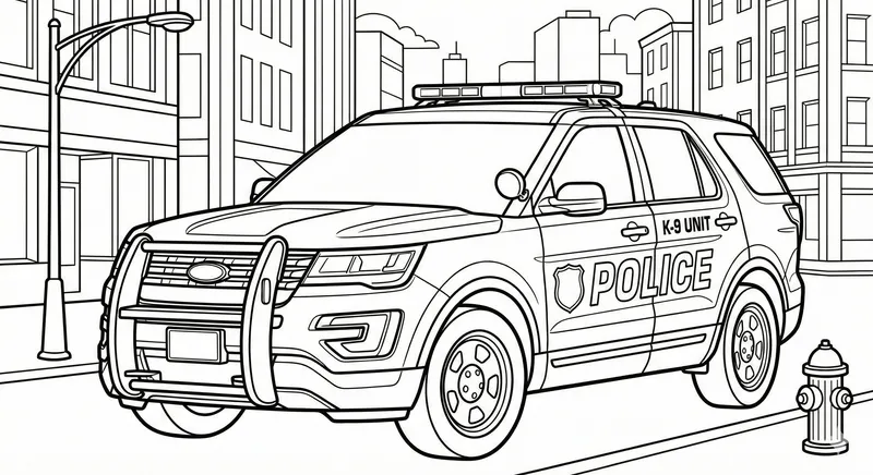 Police SUV K-9 Unit In City Scene Coloring Page